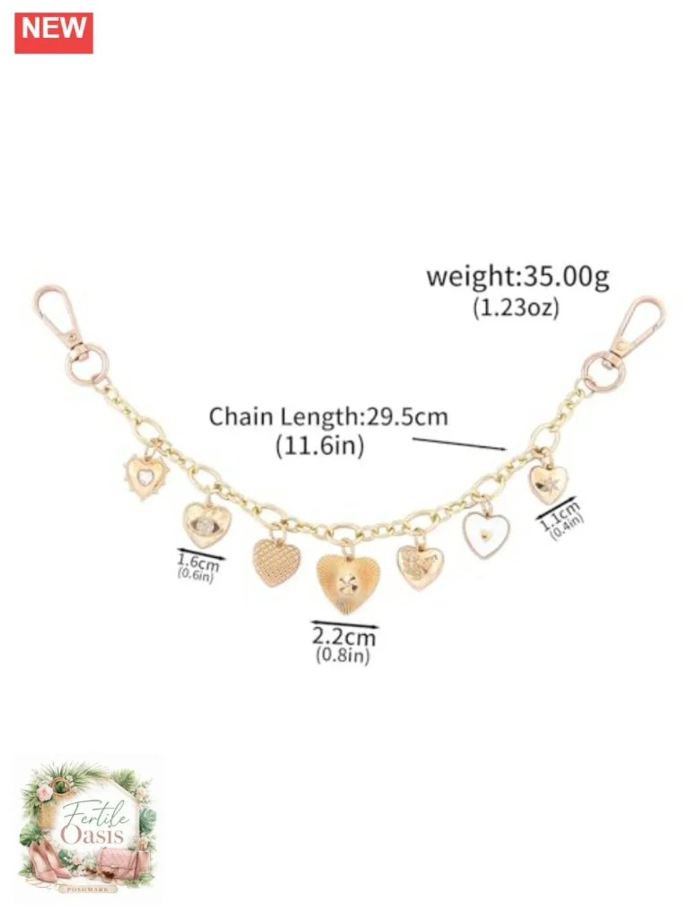 Gold Heart Charm Bag Chain Keychain Purse Charm Accessory
